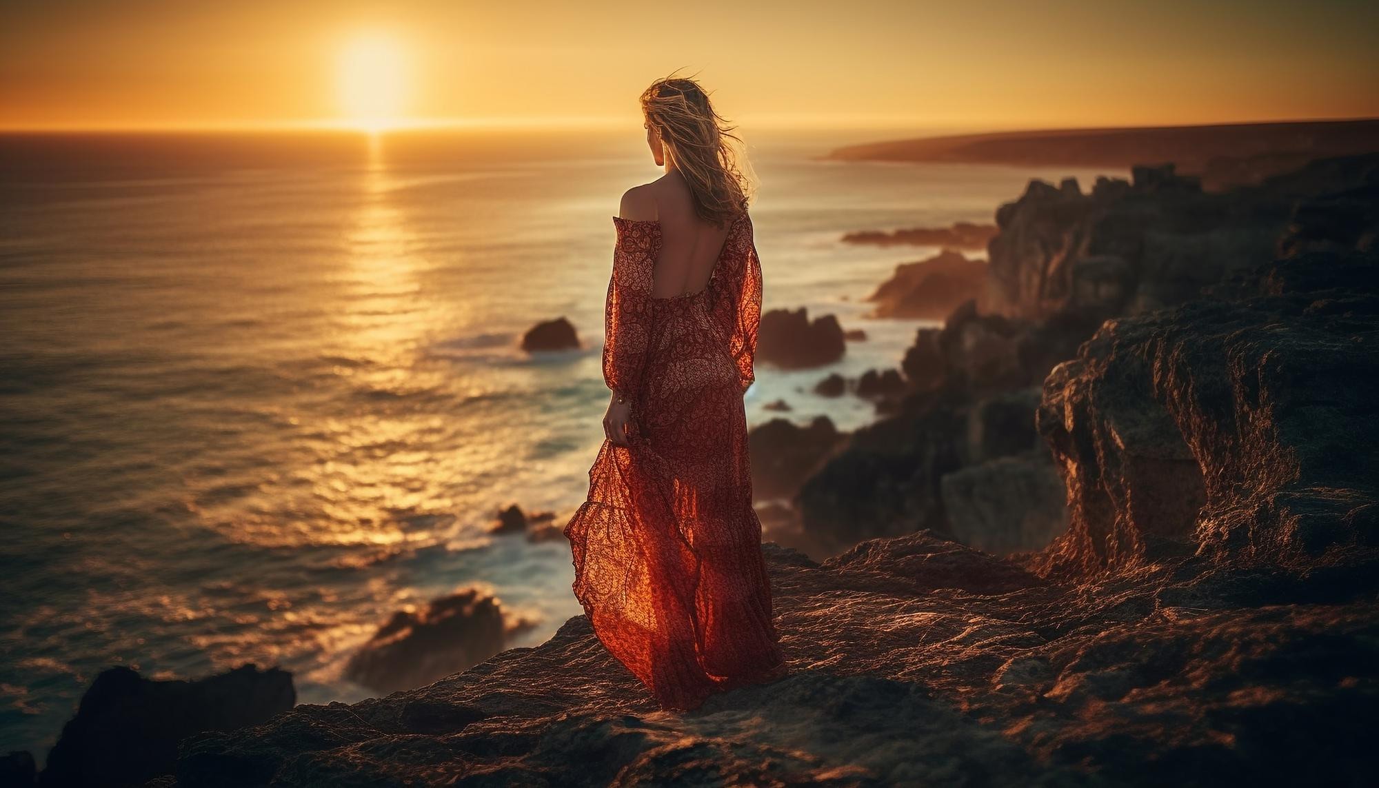 DEVINUS spirituele reis Ibiza - jonge vrouw die op een klif staat en geniet van vrijheid